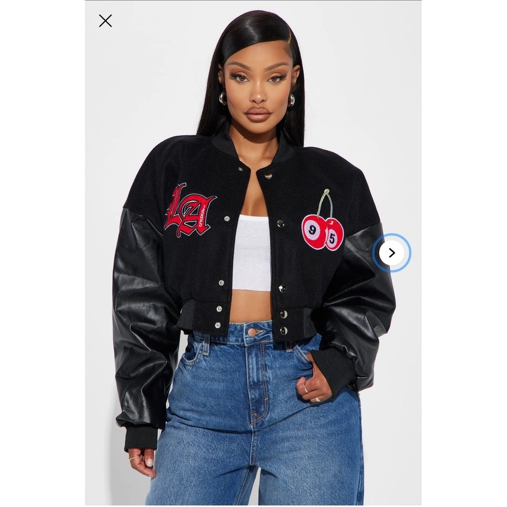 Fashion Nova Bulls Bomber Jacket Black‎ Varsity Hip Hop Streetwear Large NWT